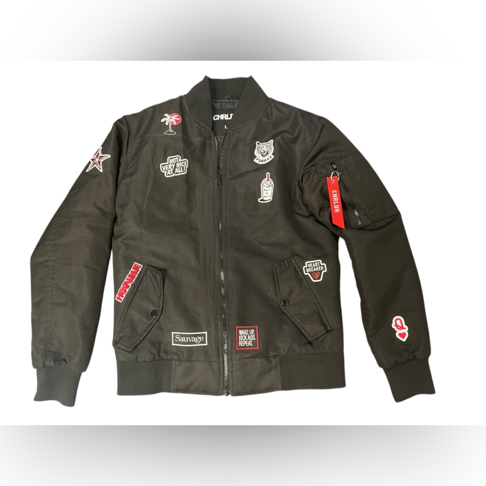 CHRLDR bomber patch work rock style black jacket